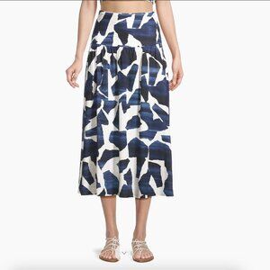 NWOT Milly Ocean Puzzle Linen Blend Skirt (Size L)